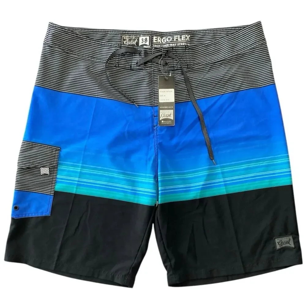 Beautiful Giant Men's Windbreak Swimwear Board Shorts Ergo Flex Stretch Size 38